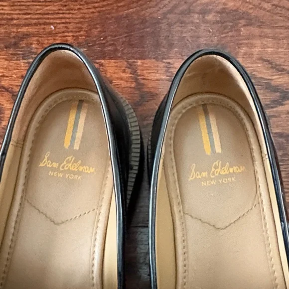 Sam Edelman Black Leather Loafers with Gold Bit Hardware - Picture 2 of 4